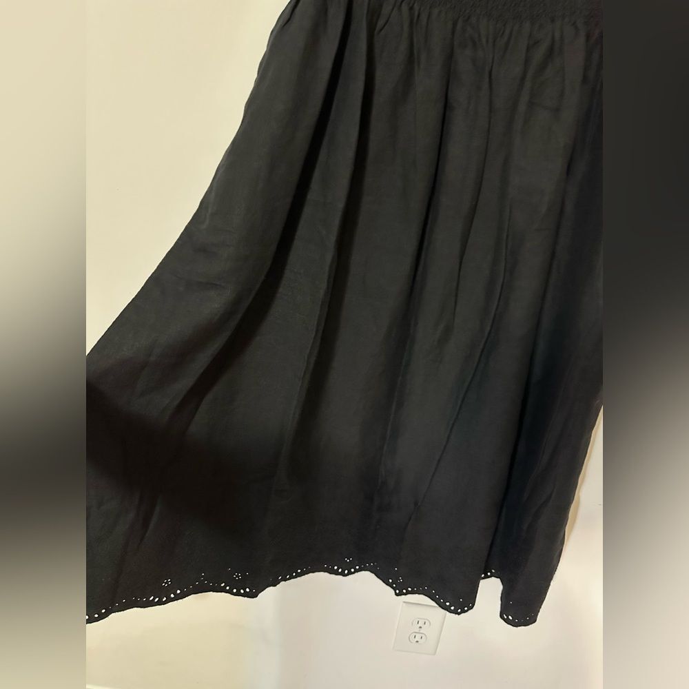 Chico’s Linen Embroidered Scallop Hem Skirt SZ 1 US 8 Elastic Waist Black - Picture 9 of 15